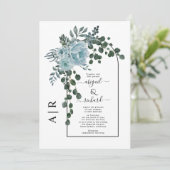 Invitation Mariage monogramme et arche de fleurs bleues pouss (Debout devant)