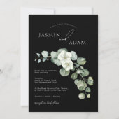 Invitation Mariage Monogramme Eucalyptus noir simple (Devant)