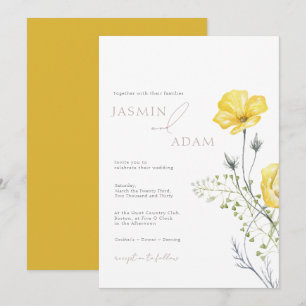 Invitation Mariage Monogramme Fantaisiste à la Moutarde et Fl