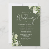 Invitation Mariage Monogramme Feuillage de verdure vert olive (Devant)