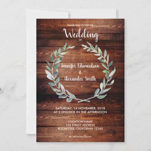 Invitation Mariage monogramme feuille d'olive aquarelle rusti (Devant)