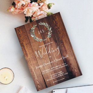 Invitation Mariage monogramme feuille d'olive aquarelle rusti