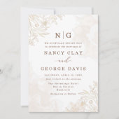 Invitation Mariage Monogramme Feuille simple Elegance Boho (Devant)