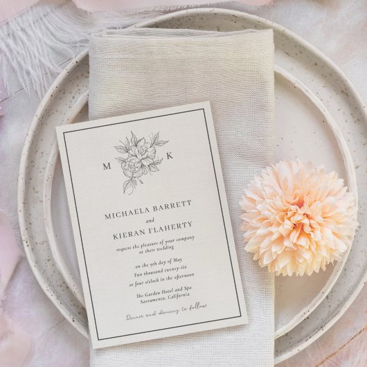 Invitation Mariage Monogramme Fleur Botanique Traditionnel 