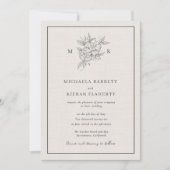 Invitation Mariage Monogramme Fleur Botanique Traditionnel  (Devant)