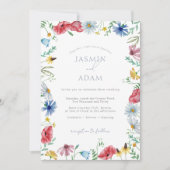 Invitation Mariage Monogramme Fleur de Champ Bleu Poussiéreux (Devant)
