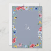 Invitation Mariage Monogramme Fleur de Champ Bleu Poussiéreux (Dos)