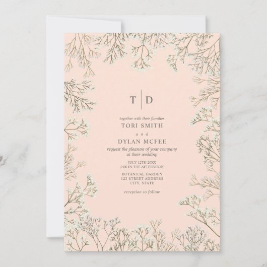 Invitation Mariage Monogramme Fleur de Péché de Bébé (Devant)