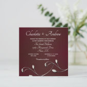 Invitation Mariage Monogramme Floral Bourgogne (Debout devant)