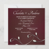 Invitation Mariage Monogramme Floral Bourgogne (Devant)