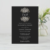 Invitation Mariage Monogramme Floral Gothique Noir Et Blanc (Debout devant)