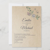 Invitation Mariage Monogramme Floral Kraft Rustique (Devant)
