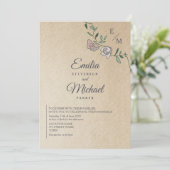 Invitation Mariage Monogramme Floral Kraft Rustique (Debout devant)