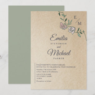 Invitation Mariage Monogramme Floral Kraft Rustique