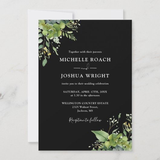 Invitation Mariage Monogramme Floral Noir Et Blanc (Devant)