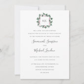 Invitation Mariage monogramme gris Magnolia Eucalyptus peint (Devant)