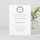 Invitation Mariage monogramme gris Magnolia Eucalyptus peint (Debout devant)