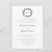 Invitation Mariage monogramme gris Magnolia Eucalyptus peint (Devant / Derrière)