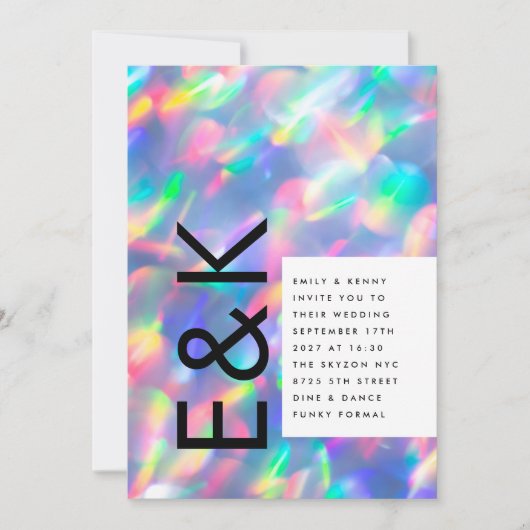 Invitation Mariage Monogramme Iridescendant ultra moderne (Devant)
