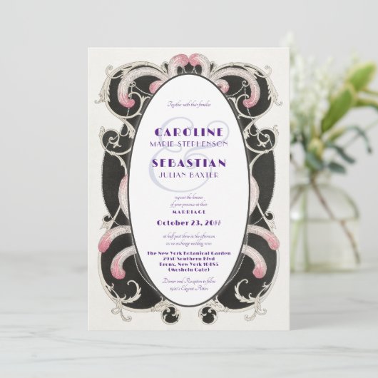 Invitation mariage Monogramme Luxe Art Déco Gatsby 1920 (Debout devant)