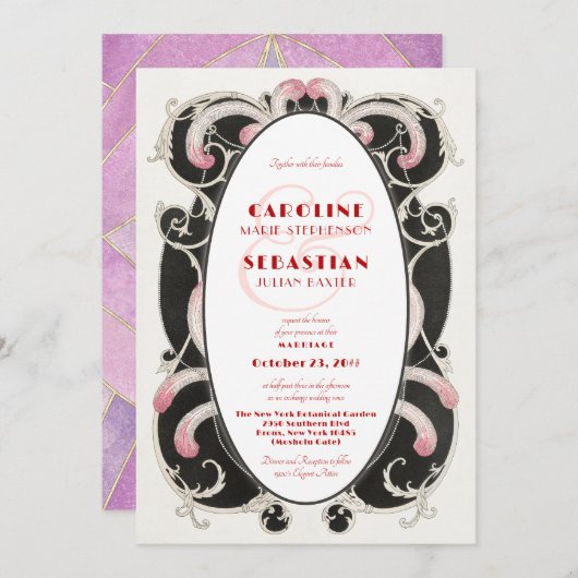 Invitation mariage Monogramme Luxe Art Déco Gatsby 1920 (Devant / Derrière)