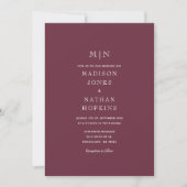 Invitation Mariage Monogramme minimal de mauve foncée (Devant)