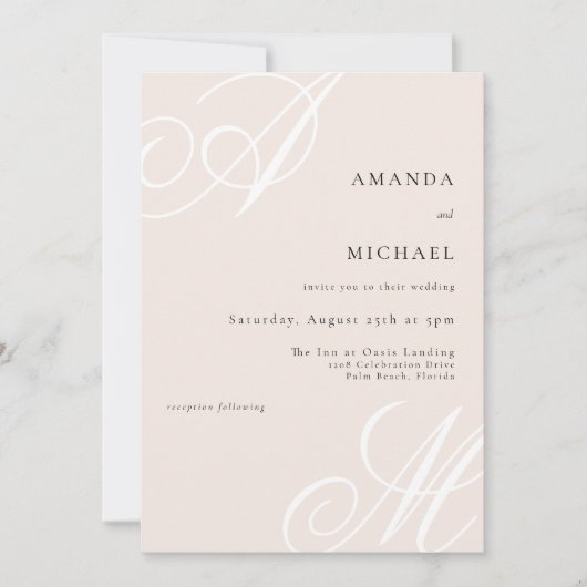 Invitation Mariage Monogramme minimal rose vif moderne élégan (Devant)