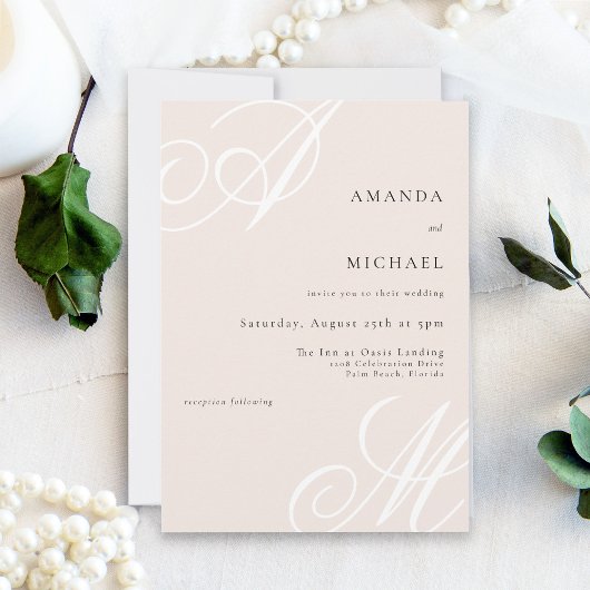 Invitation Mariage Monogramme minimal rose vif moderne élégan