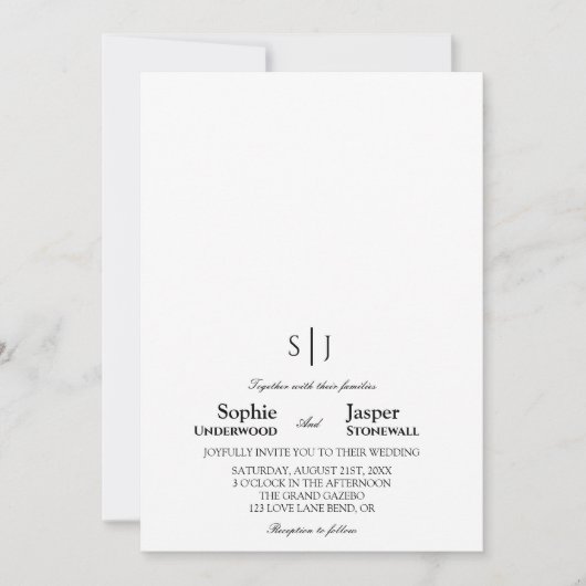 Invitation Mariage Monogramme Minimaliste Classique Moderne (Devant)