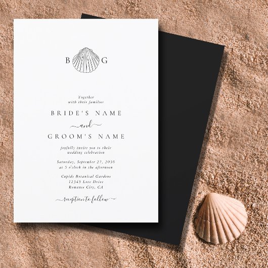 Invitation Mariage monogramme minimaliste de coquillage de co
