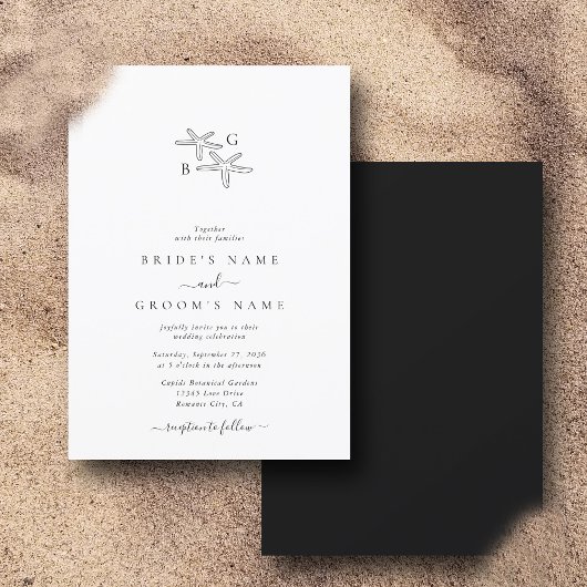 Invitation Mariage monogramme minimaliste de plage Starfish
