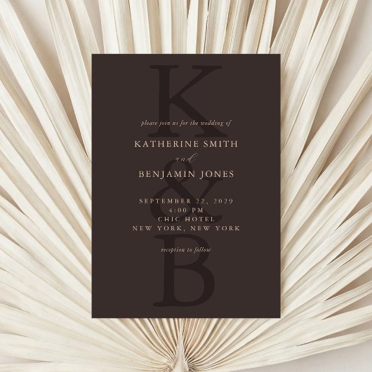 Invitation Mariage Monogramme Minimaliste Marron Moderne