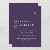 Invitation Mariage Monogramme minimaliste moderne violet (Devant / Derrière)