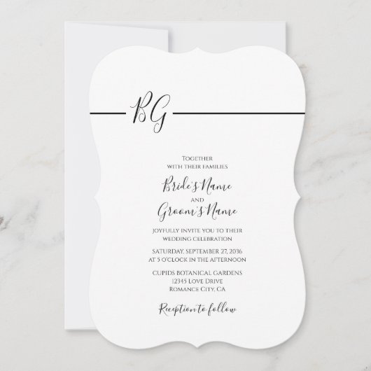 Invitation Mariage Monogramme minimaliste noir et blanc (Devant)