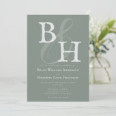 Invitation Mariage Monogramme minimaliste Sage Green (Debout devant)