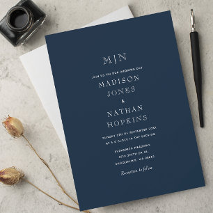 Invitation Mariage Monogramme minimum bleu