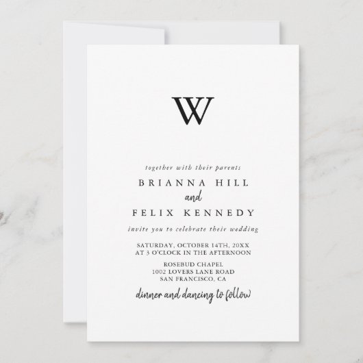 Invitation Mariage Monogramme moderne (Devant)