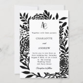 Invitation Mariage monogramme moderne botanique noir blanc (Devant)