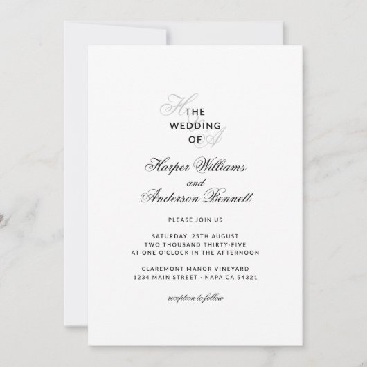 Invitation Mariage monogramme moderne élégant script (Devant)