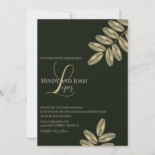 Invitation Mariage monogramme moderne Faux Branch Script (Devant)