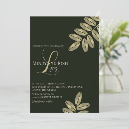 Invitation Mariage monogramme moderne Faux Branch Script (Debout devant)