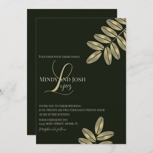 Invitation Mariage monogramme moderne Faux Branch Script (Devant / Derrière)