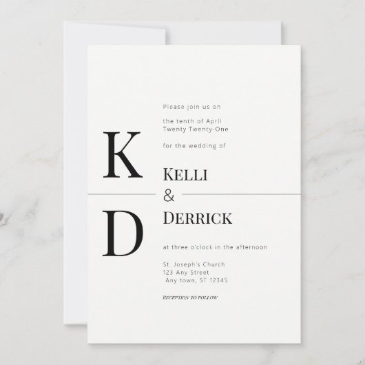 Invitation Mariage Monogramme moderne noir et blanc (Devant)