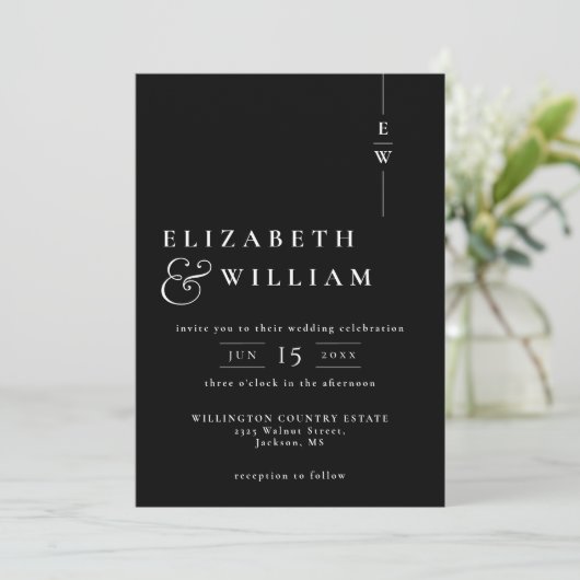 Invitation Mariage Monogramme moderne noir et blanc (Debout devant)