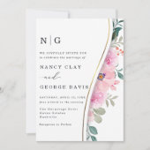 Invitation Mariage Monogramme moderne or rose (Devant)