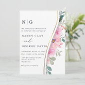 Invitation Mariage Monogramme moderne or rose (Debout devant)