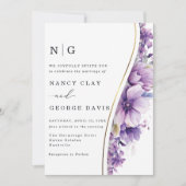 Invitation Mariage Monogramme moderne or violet Fleurs (Devant)