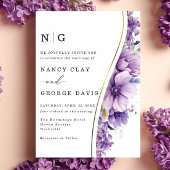 Invitation Mariage Monogramme moderne or violet Fleurs