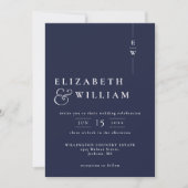 Invitation Mariage Monogramme moderne tout en un bleu marine (Devant)