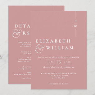Invitation Mariage Monogramme Moderne Tout En Un Rose Poussié